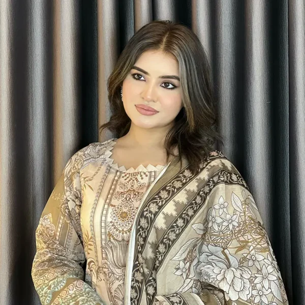 AARZU Premium Swiss Lawn 3-Piece | Elegant Biscuit Beige Edition