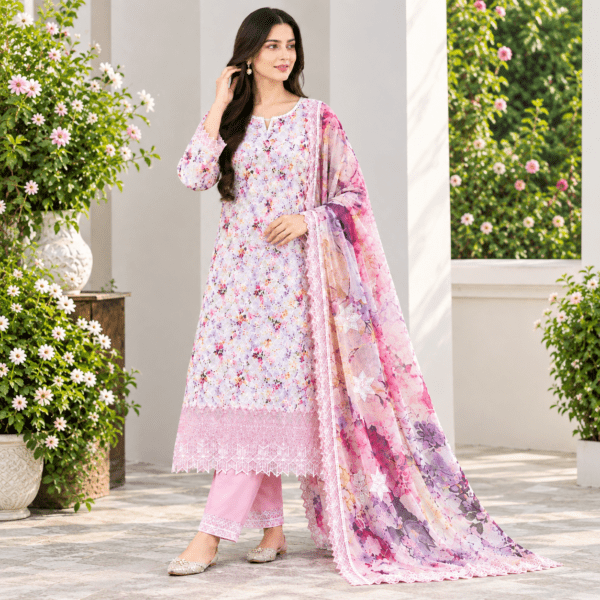Laser Work Embroidery with Digital Print – 100% Cotton 3-Piece